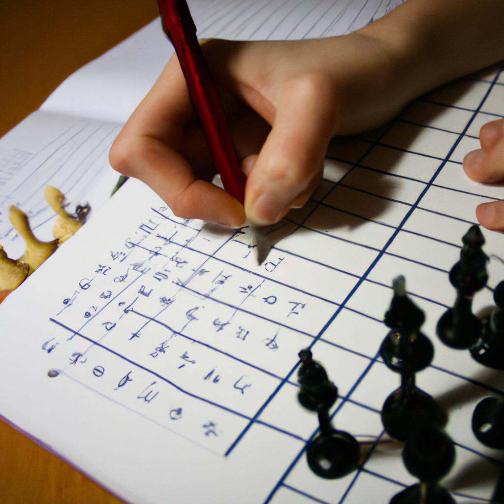 Person writing chess moves notation