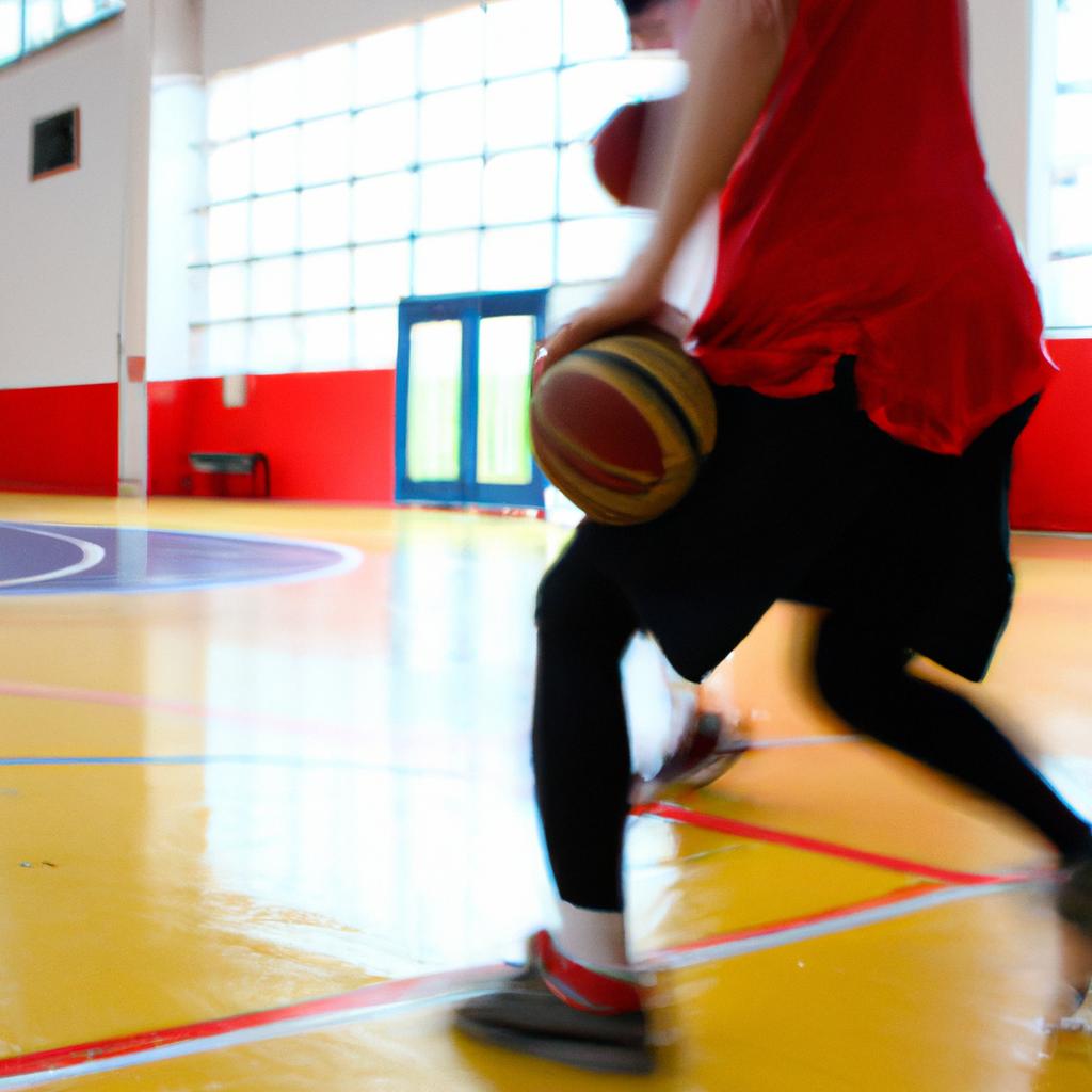 Person dribbling basketball during practice