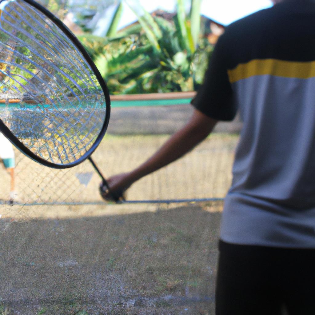 Person playing badminton in action