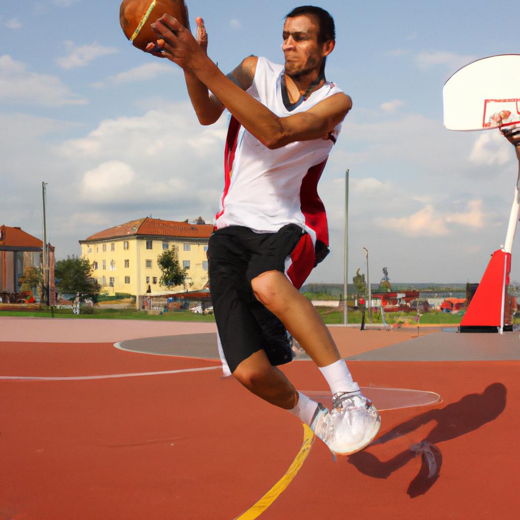 Basketball player dribbling during game