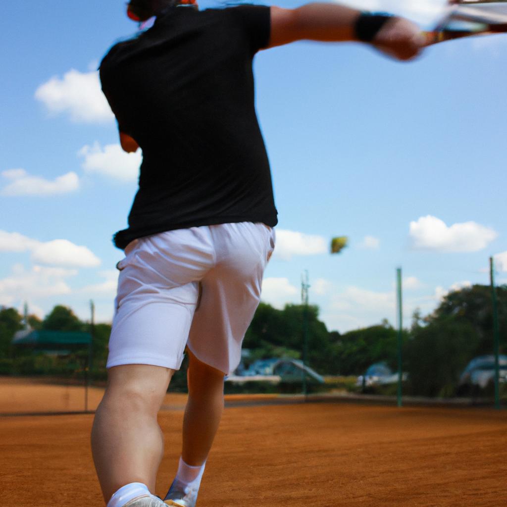 Person hitting powerful tennis shot
